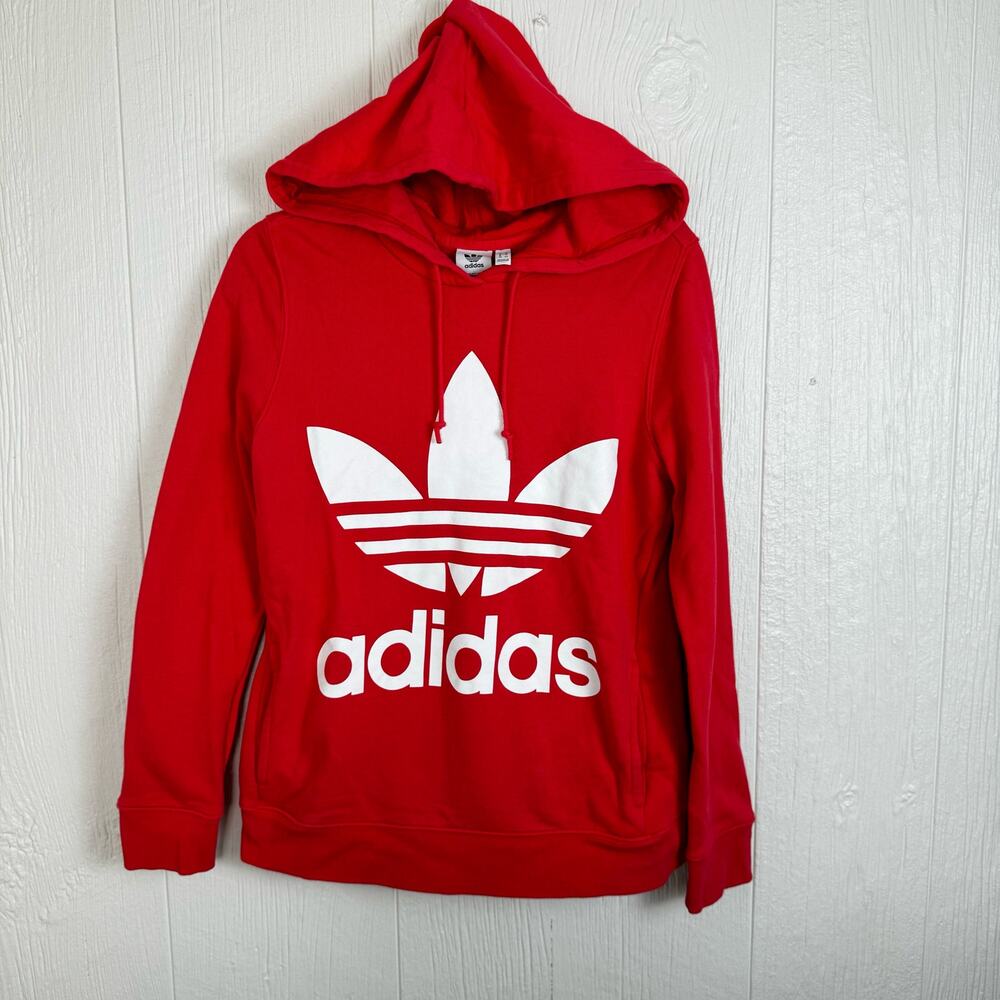 Adidas Women’s Coral Colored Logo Pullover Hoodie Sweatshirt Size Small Cotton - Picture 3 of 9